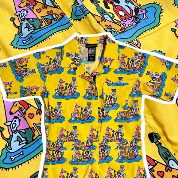 Nooworks Jacket Dog Party Moto Full Zip Small Yellow - Picture 1 of 8